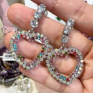 Fashion Party Silver Heart Earrings 1.9×1 inch